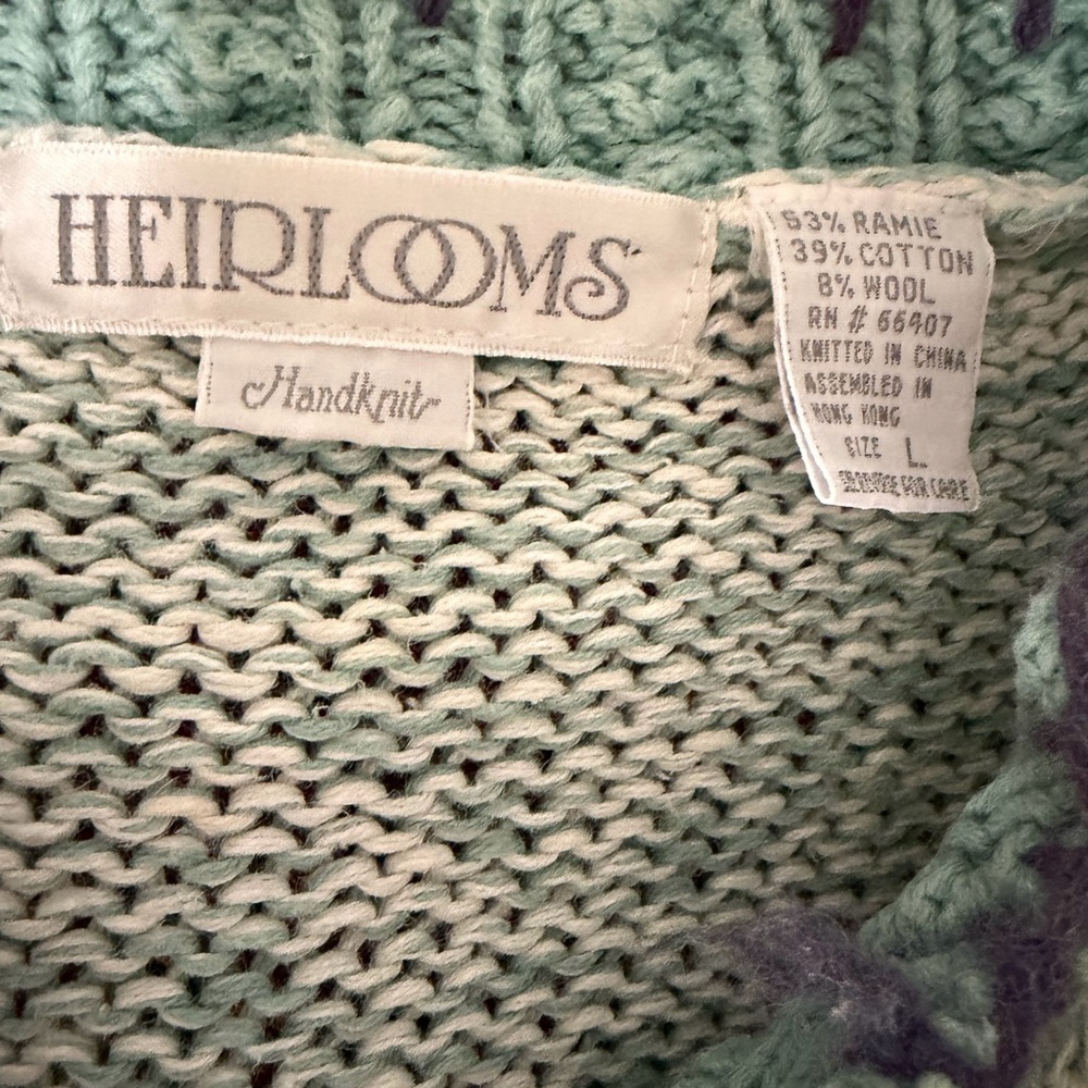 VTG Heirlooms Hand Knit Wool Blend Cottagecore Grannycore Cardigan Large. - Picture 8 of 9